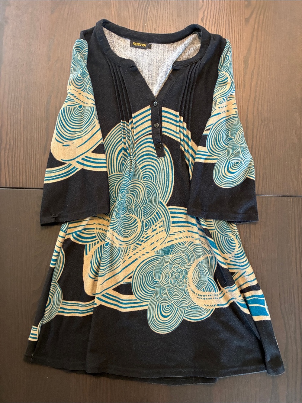 Black & Teal Floral Print Women’s Dress